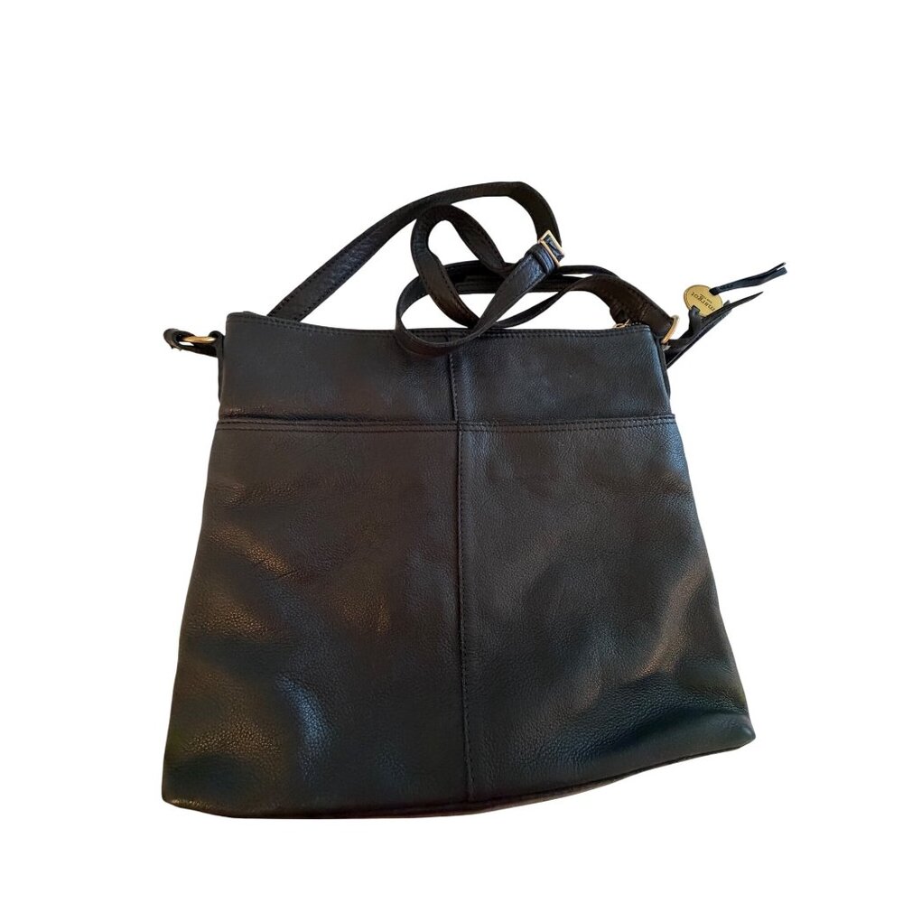 Margot New York Leah Womens Split Pocket Crossbody Bag Black Leather Handcrafted - Picture 5 of 14
